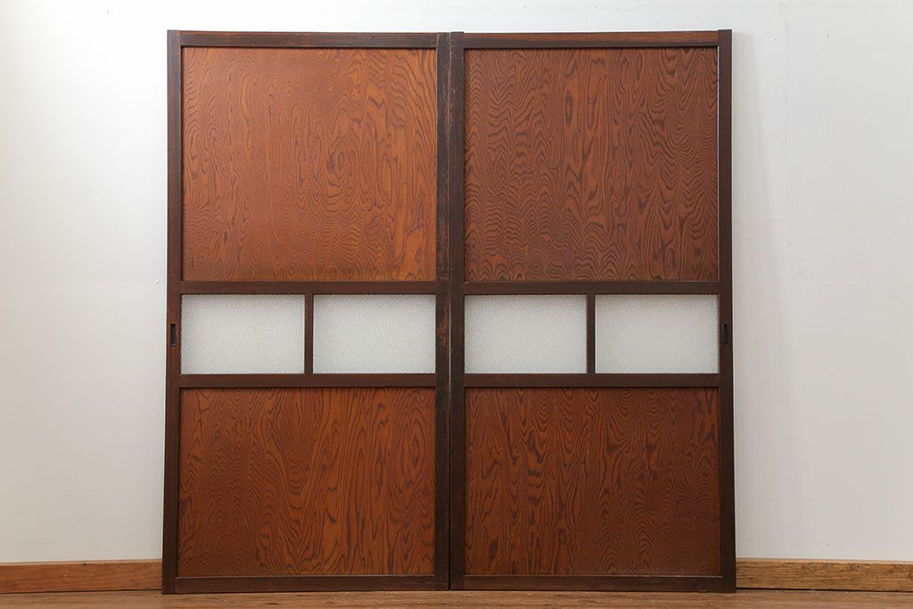 昭和レトロ ダイヤガラス入りのガラス帯戸　2枚セット(引き戸、ガラス戸)