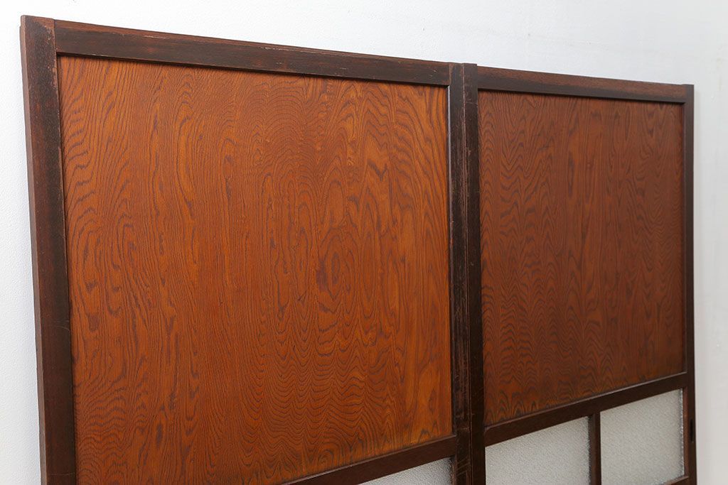 昭和レトロ ダイヤガラス入りのガラス帯戸　2枚セット(引き戸、ガラス戸)