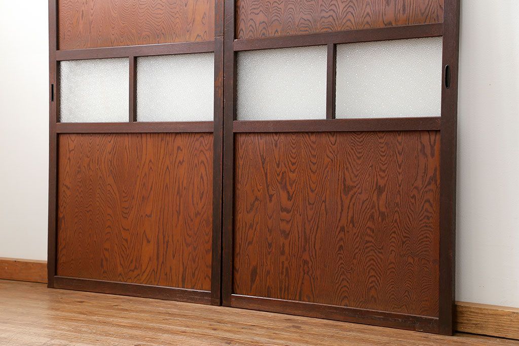 昭和レトロ ダイヤガラス入りのガラス帯戸　2枚セット(引き戸、ガラス戸)