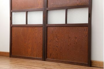 昭和レトロ ダイヤガラス入りのガラス帯戸　2枚セット(引き戸、ガラス戸)