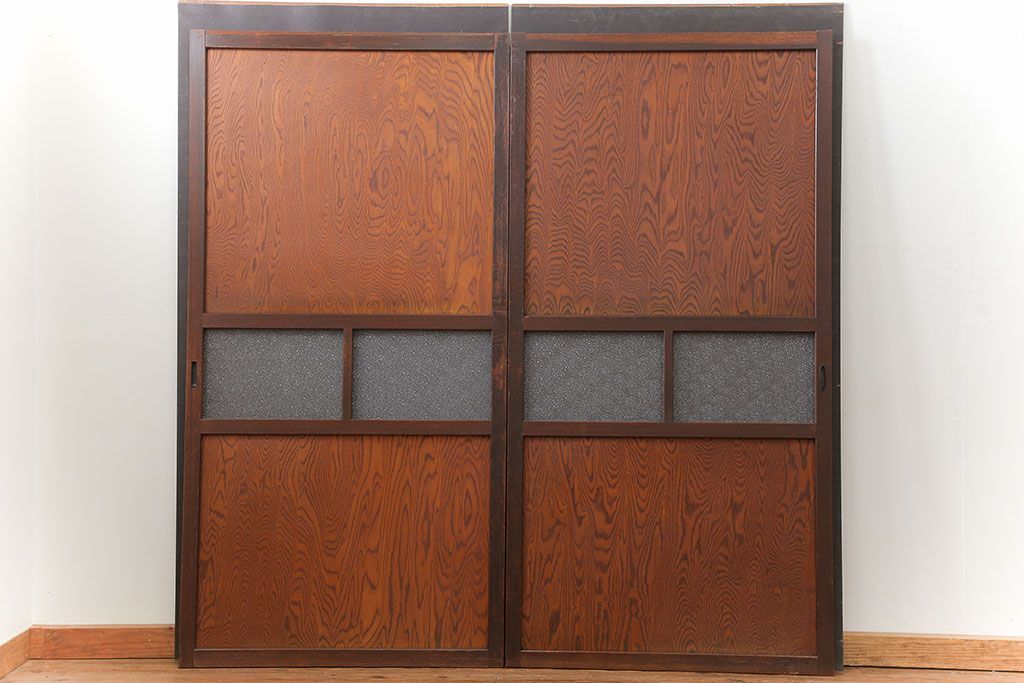 昭和レトロ ダイヤガラス入りのガラス帯戸　2枚セット(引き戸、ガラス戸)