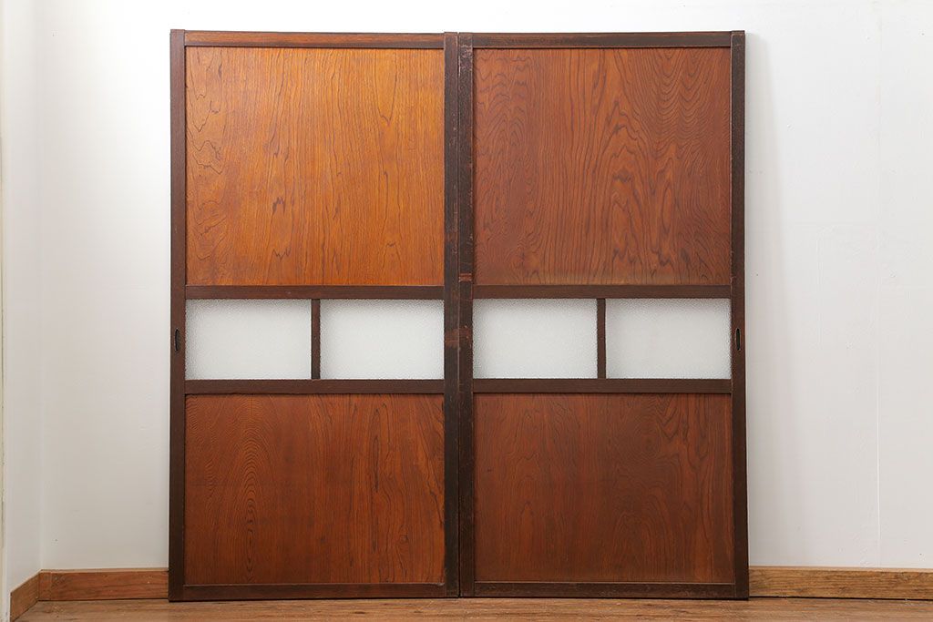 昭和レトロ ダイヤガラス入りのガラス帯戸　2枚セット(引き戸、ガラス戸)