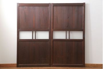 和製アンティーク ダイヤガラス入りのガラス帯戸2枚セット(引き戸・ガラス戸)