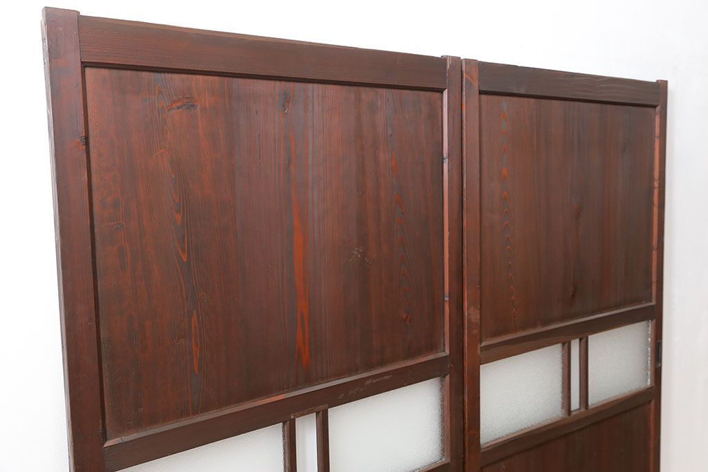 和製アンティーク ダイヤガラス入りのガラス帯戸2枚セット(引き戸・ガラス戸)