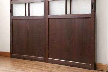 和製アンティーク ダイヤガラス入りのガラス帯戸2枚セット(引き戸・ガラス戸)