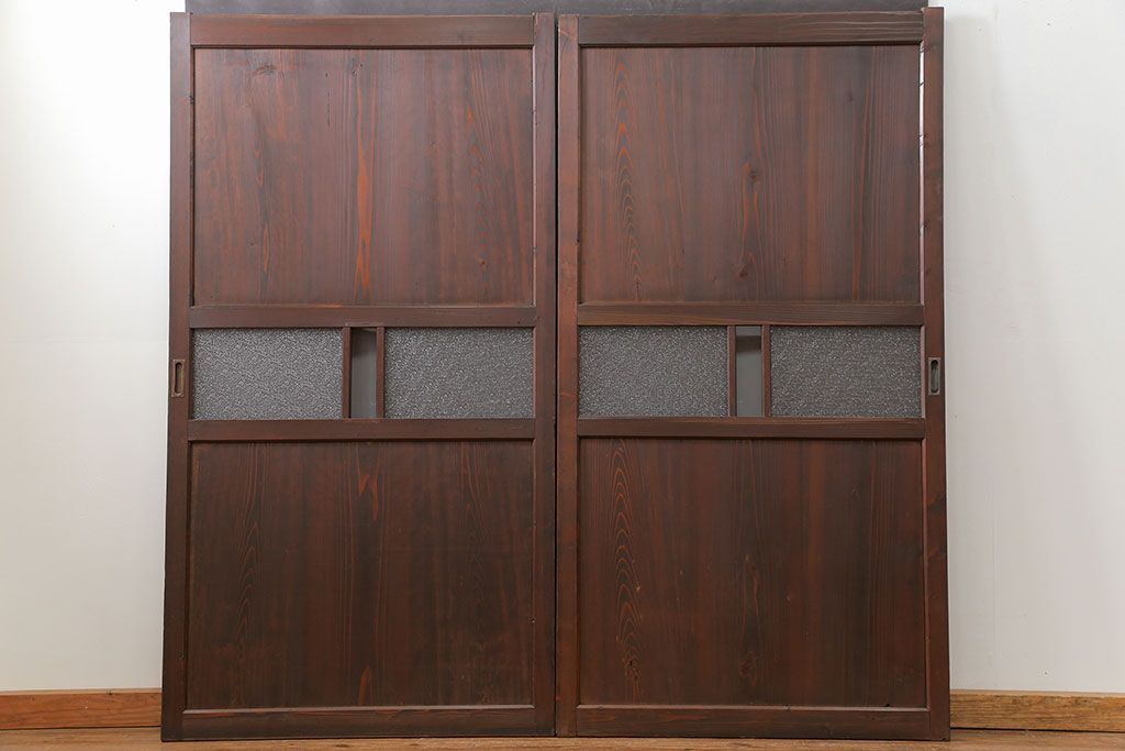 和製アンティーク ダイヤガラス入りのガラス帯戸2枚セット(引き戸・ガラス戸)