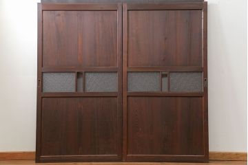 和製アンティーク ダイヤガラス入りのガラス帯戸2枚セット(引き戸・ガラス戸)