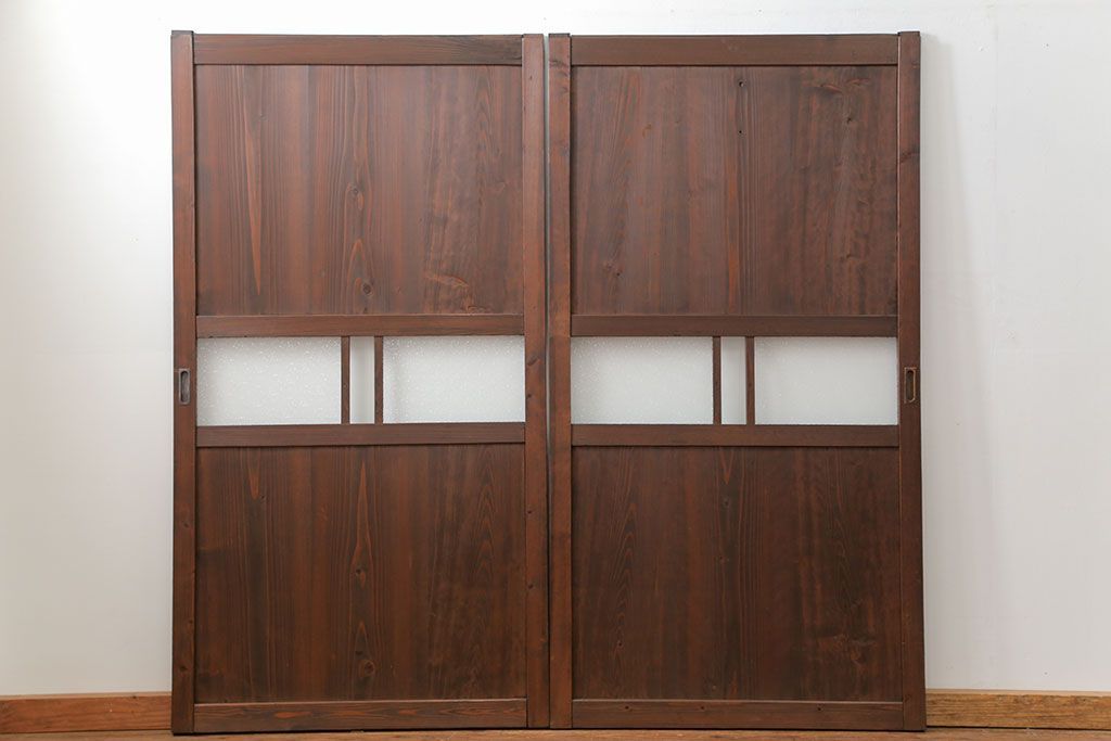 和製アンティーク ダイヤガラス入りのガラス帯戸2枚セット(引き戸・ガラス戸)