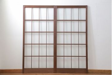 昭和レトロ モールガラス入りのシンプルなガラス戸　2枚セット(建具、引き戸)