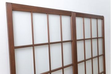 昭和レトロ モールガラス入りのシンプルなガラス戸　2枚セット(建具、引き戸)