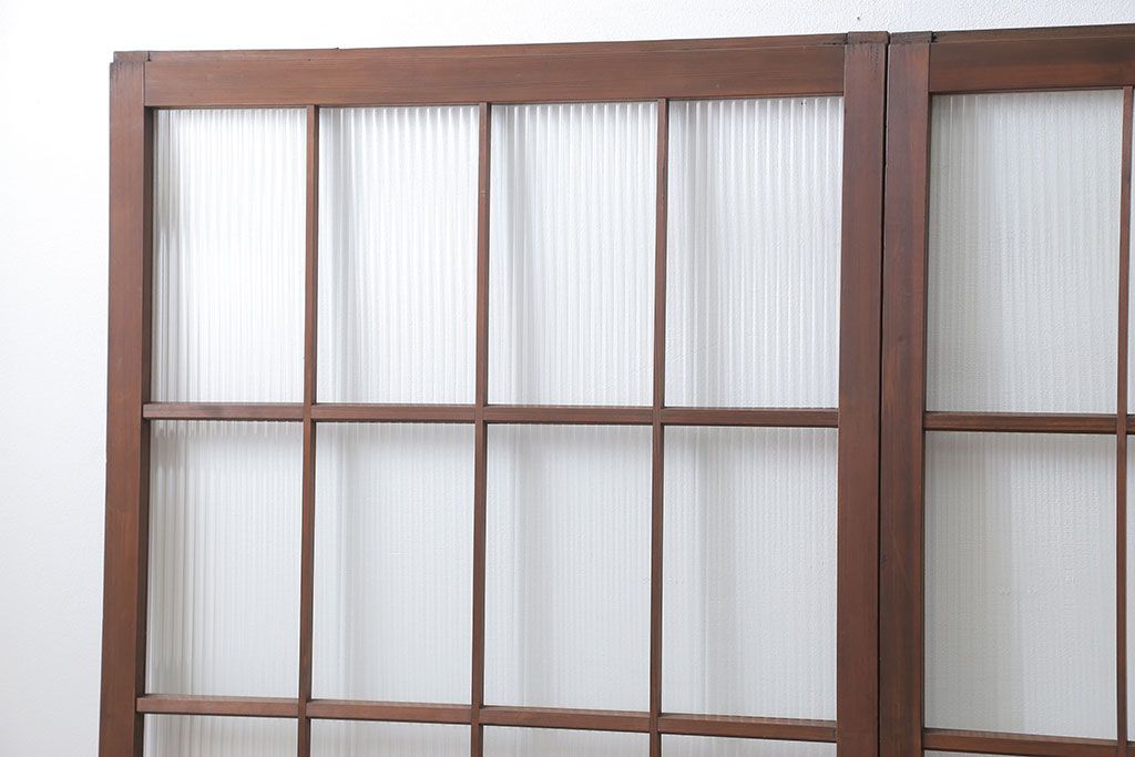 昭和レトロ モールガラス入りのシンプルなガラス戸　2枚セット(建具、引き戸)