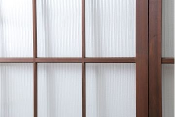 昭和レトロ モールガラス入りのシンプルなガラス戸　2枚セット(建具、引き戸)