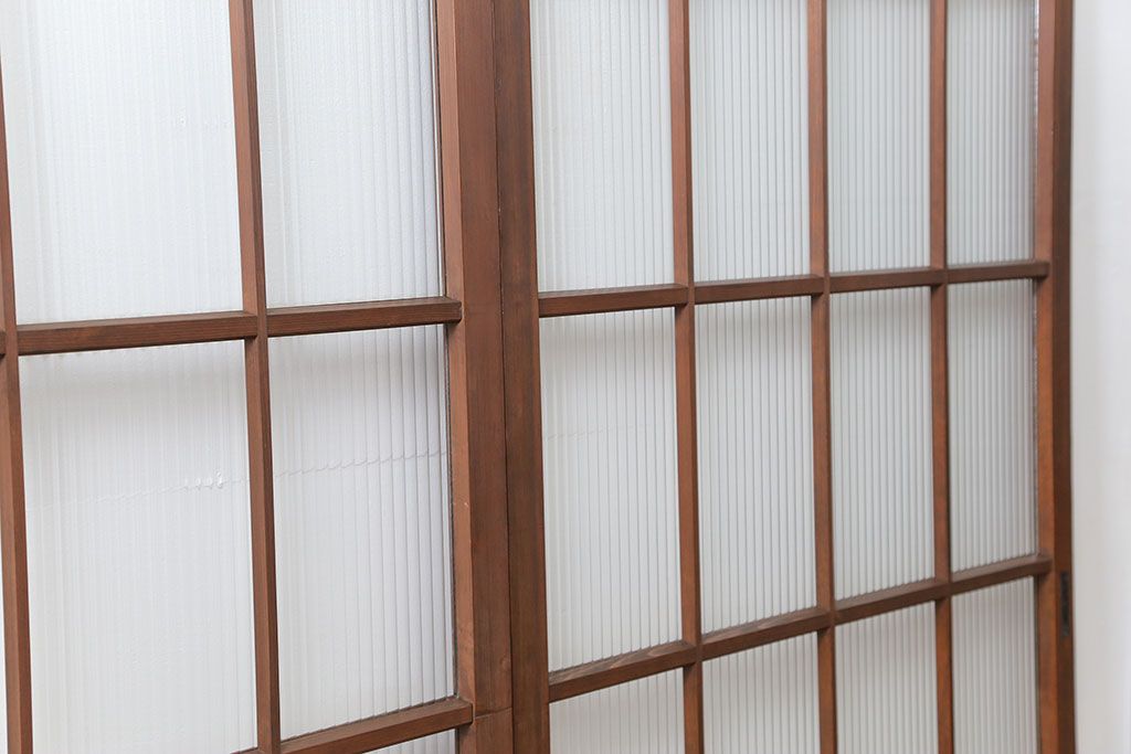 昭和レトロ モールガラス入りのシンプルなガラス戸　2枚セット(建具、引き戸)