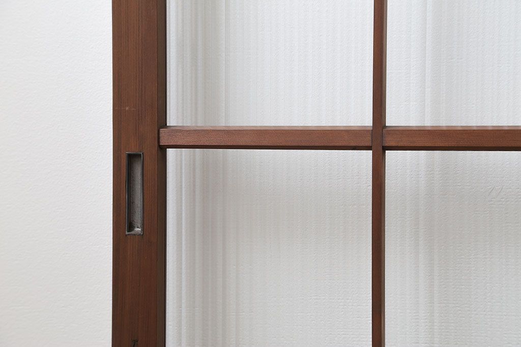 昭和レトロ モールガラス入りのシンプルなガラス戸　2枚セット(建具、引き戸)