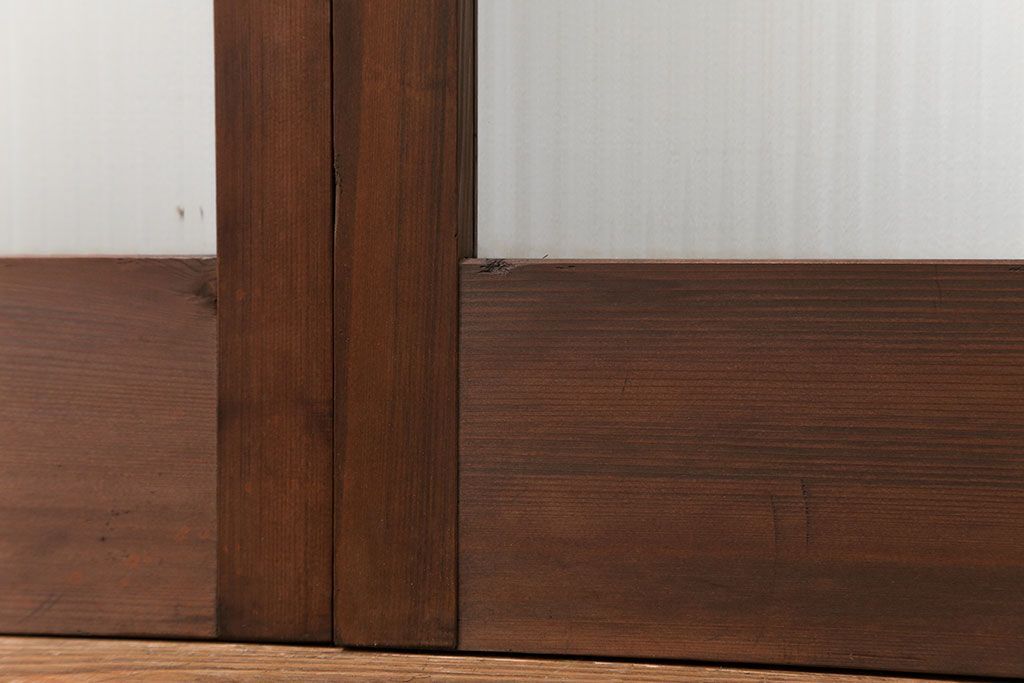 昭和レトロ モールガラス入りのシンプルなガラス戸　2枚セット(建具、引き戸)