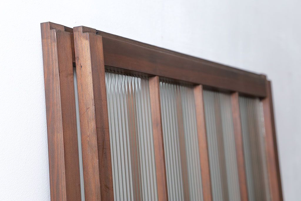 昭和レトロ モールガラス入りのシンプルなガラス戸　2枚セット(建具、引き戸)