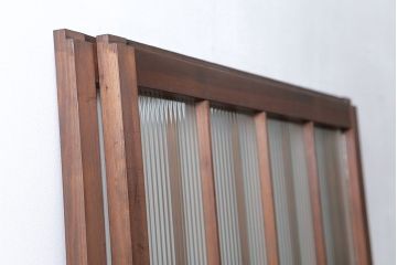 昭和レトロ モールガラス入りのシンプルなガラス戸　2枚セット(建具、引き戸)