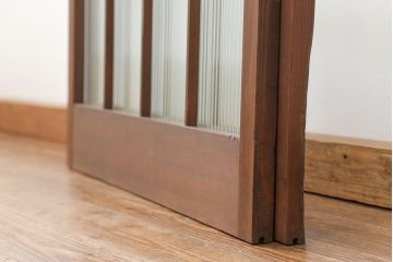 昭和レトロ モールガラス入りのシンプルなガラス戸　2枚セット(建具、引き戸)