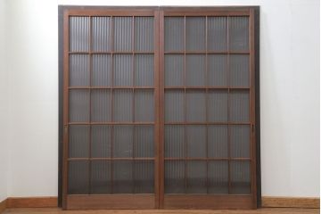 昭和レトロ モールガラス入りのシンプルなガラス戸　2枚セット(建具、引き戸)