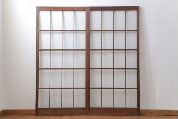 昭和レトロ モールガラス入りのシンプルなガラス戸　2枚セット(建具、引き戸)