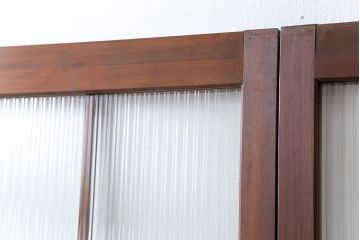昭和レトロ モールガラス入りのシンプルなガラス戸　2枚セット(建具、引き戸)