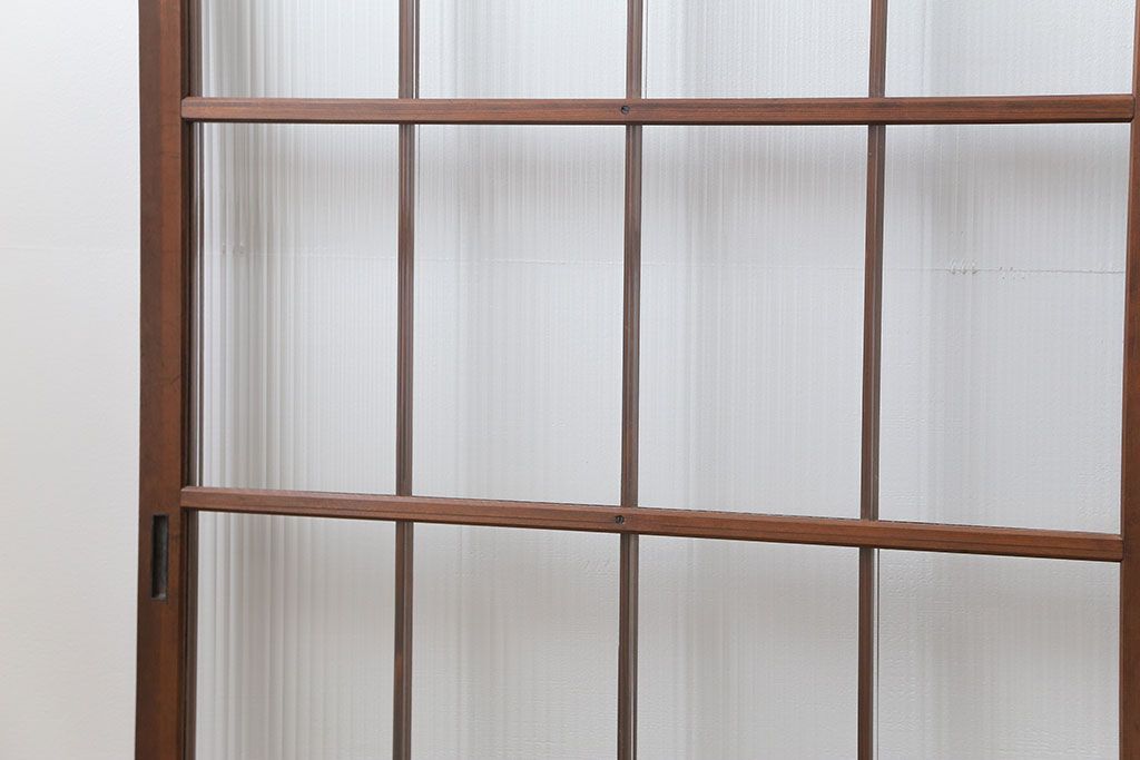昭和レトロ モールガラス入りのシンプルなガラス戸　2枚セット(建具、引き戸)