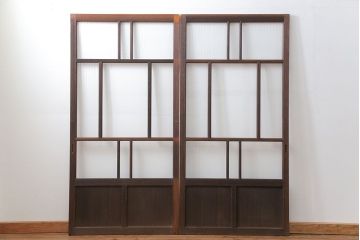 アンティーク モールガラス入りのレトロなガラス戸　2枚セット　(建具、引き戸)