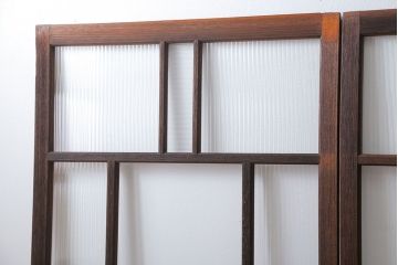 アンティーク モールガラス入りのレトロなガラス戸　2枚セット　(建具、引き戸)