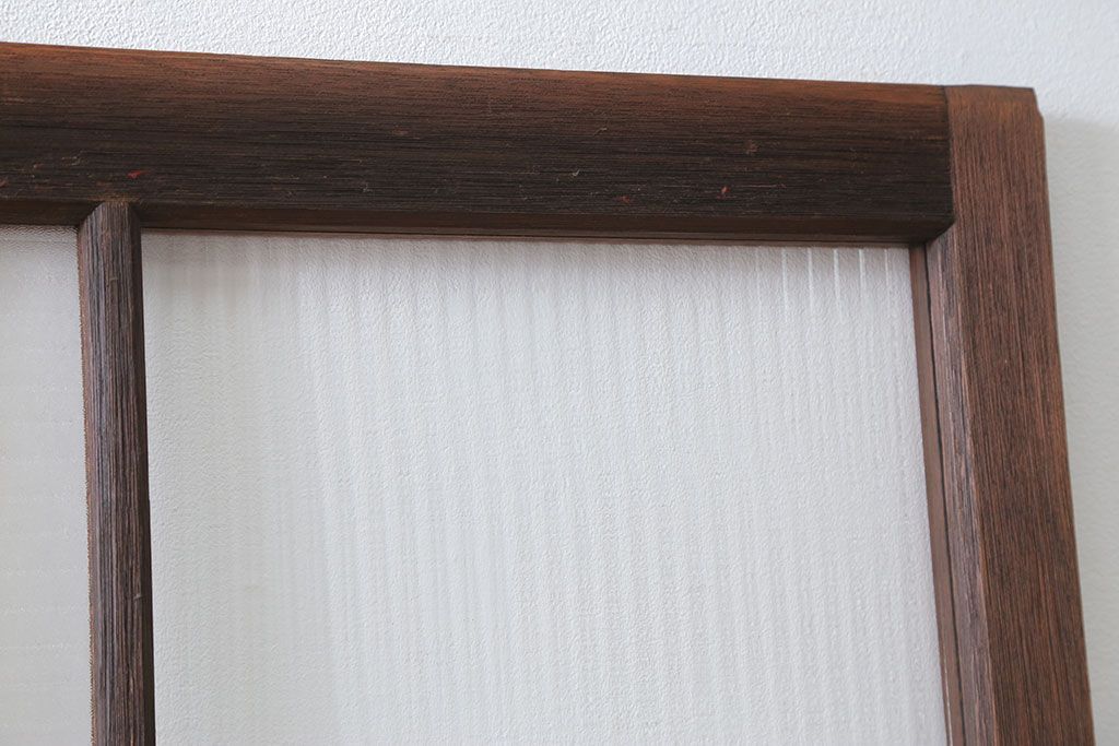 アンティーク モールガラス入りのレトロなガラス戸　2枚セット　(建具、引き戸)