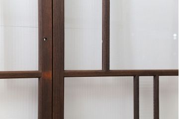 アンティーク モールガラス入りのレトロなガラス戸　2枚セット　(建具、引き戸)