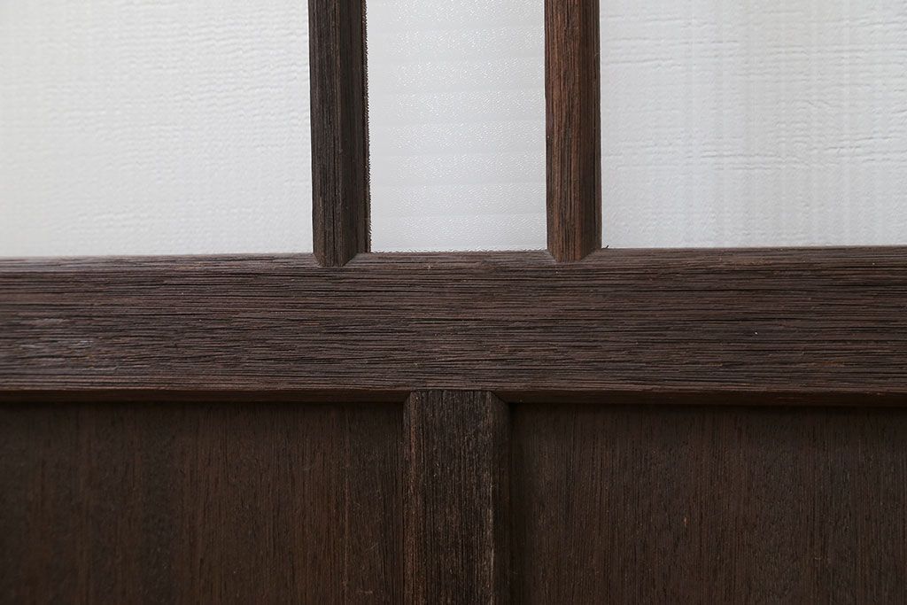 アンティーク モールガラス入りのレトロなガラス戸　2枚セット　(建具、引き戸)