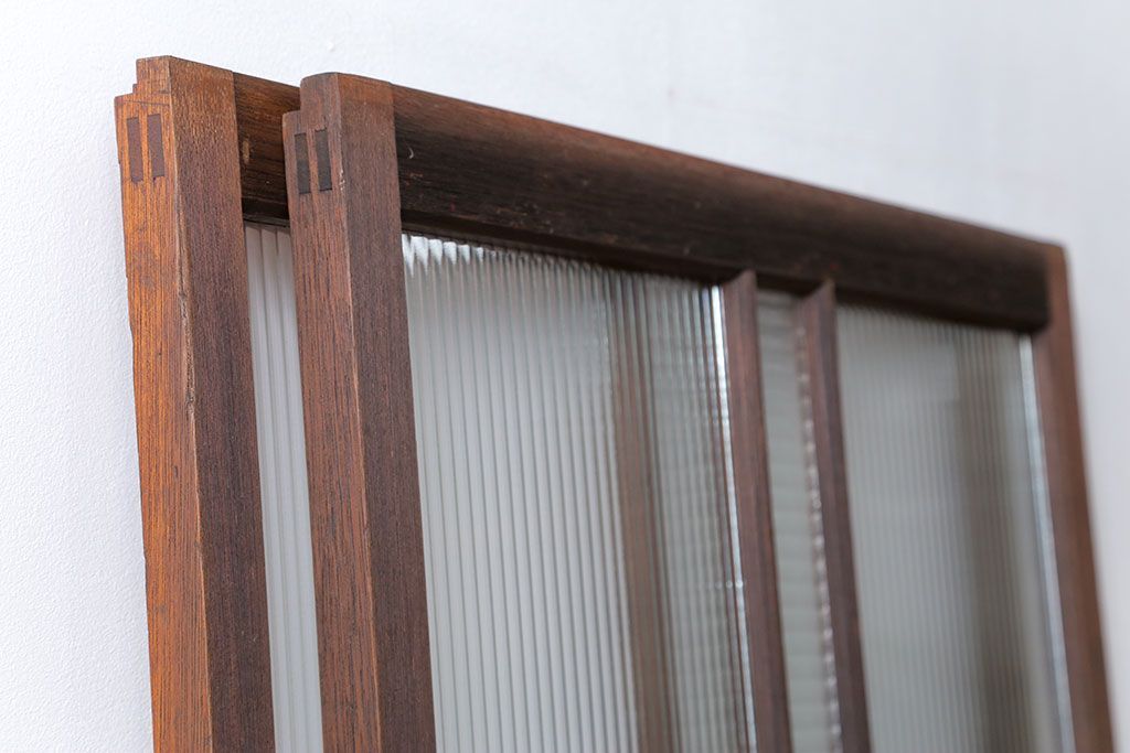 アンティーク モールガラス入りのレトロなガラス戸　2枚セット　(建具、引き戸)