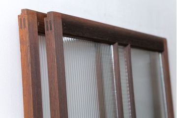 アンティーク モールガラス入りのレトロなガラス戸　2枚セット　(建具、引き戸)