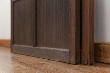 アンティーク モールガラス入りのレトロなガラス戸　2枚セット　(建具、引き戸)