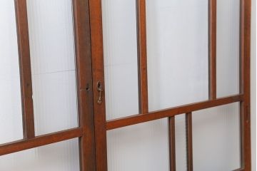 アンティーク モールガラス入りのレトロなガラス戸　2枚セット　(建具、引き戸)