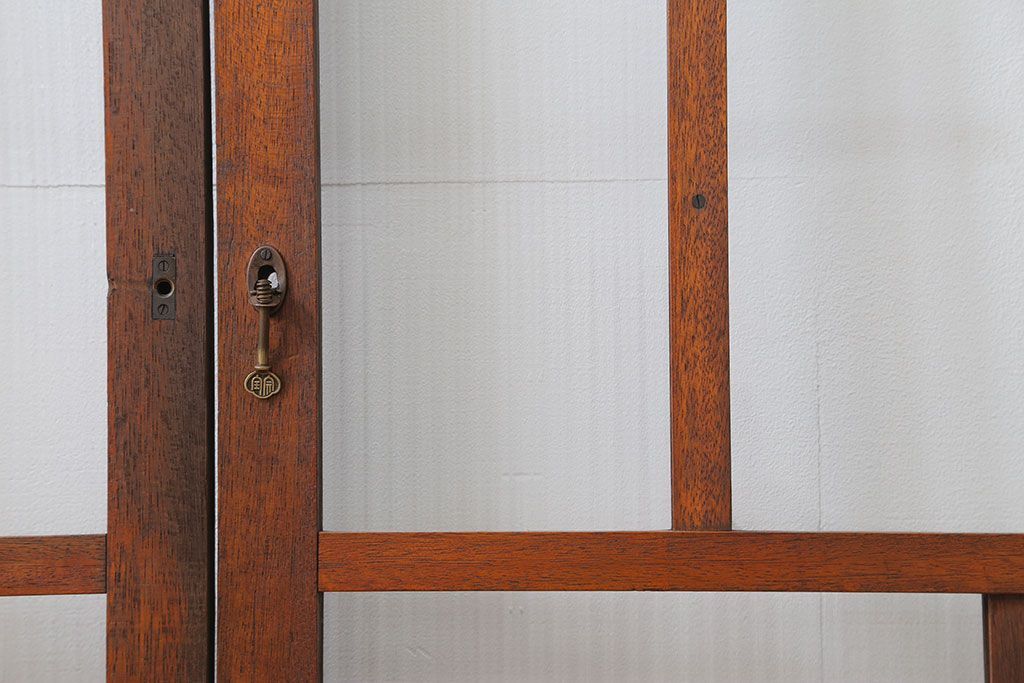 アンティーク モールガラス入りのレトロなガラス戸　2枚セット　(建具、引き戸)