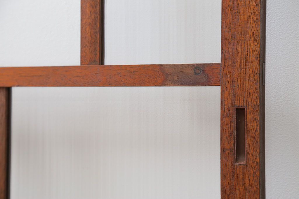 アンティーク モールガラス入りのレトロなガラス戸　2枚セット　(建具、引き戸)