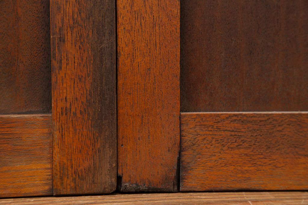 アンティーク モールガラス入りのレトロなガラス戸　2枚セット　(建具、引き戸)