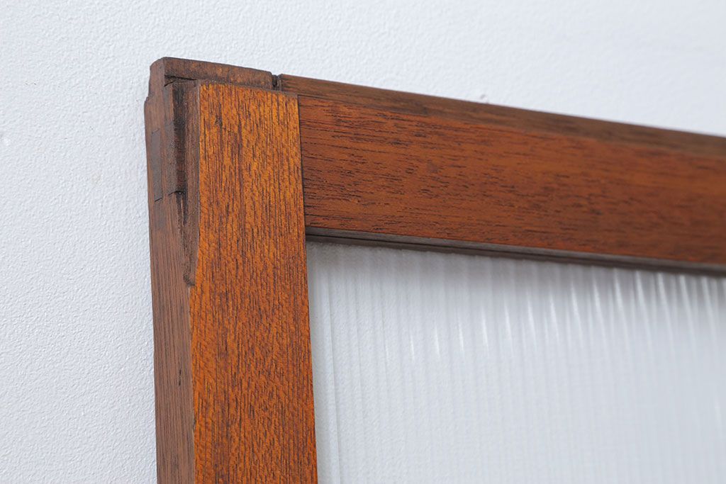 アンティーク モールガラス入りのレトロなガラス戸　2枚セット　(建具、引き戸)