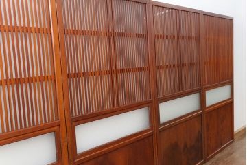 古民具・骨董 美しいガラス入り格子戸4枚セット　(建具・引き戸)