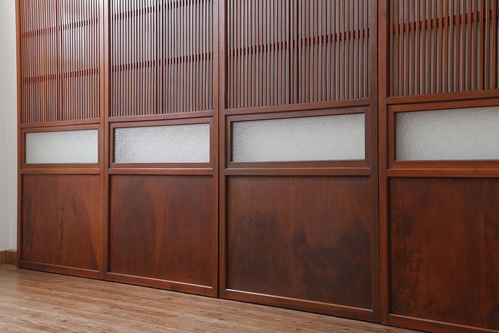 古民具・骨董 美しいガラス入り格子戸4枚セット　(建具・引き戸)