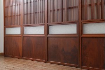 古民具・骨董 美しいガラス入り格子戸4枚セット　(建具・引き戸)