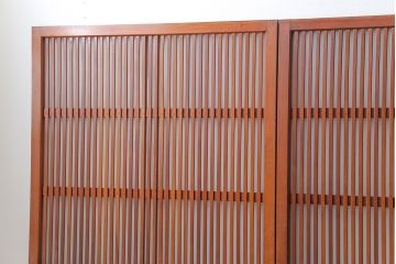 古民具・骨董 美しいガラス入り格子戸4枚セット　(建具・引き戸)