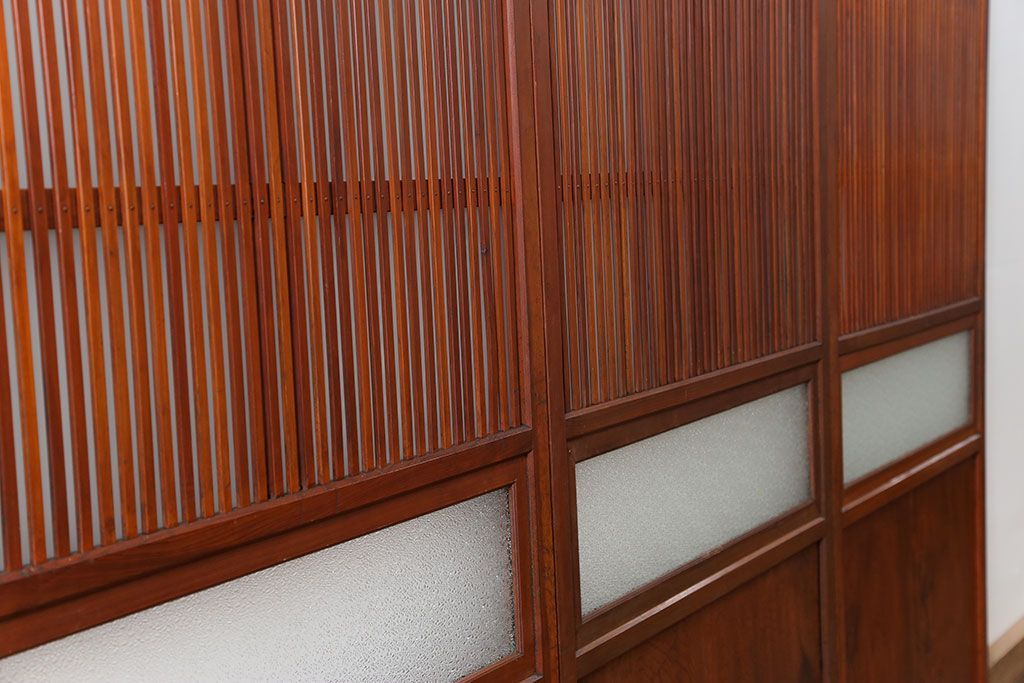 古民具・骨董 美しいガラス入り格子戸4枚セット　(建具・引き戸)