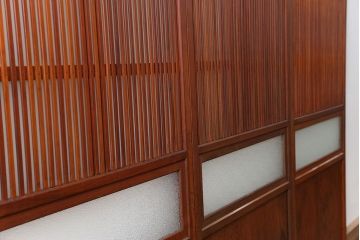 古民具・骨董 美しいガラス入り格子戸4枚セット　(建具・引き戸)