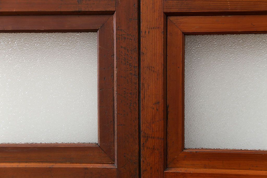 古民具・骨董 美しいガラス入り格子戸4枚セット　(建具・引き戸)