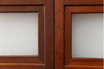 古民具・骨董 美しいガラス入り格子戸4枚セット　(建具・引き戸)