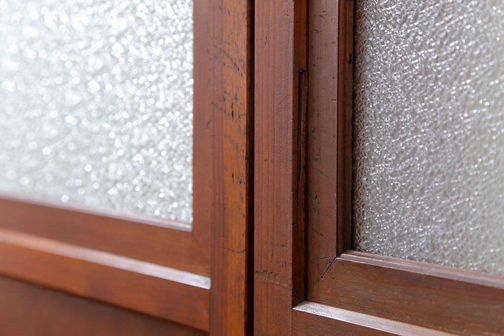 古民具・骨董 美しいガラス入り格子戸4枚セット　(建具・引き戸)