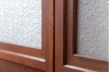 古民具・骨董 美しいガラス入り格子戸4枚セット　(建具・引き戸)