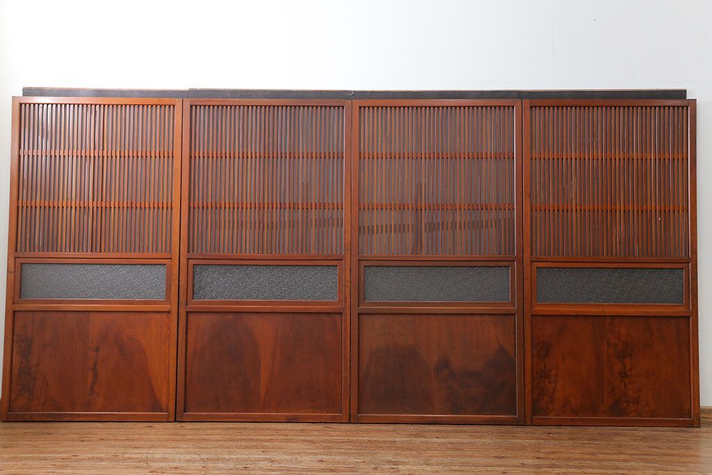 古民具・骨董 美しいガラス入り格子戸4枚セット　(建具・引き戸)